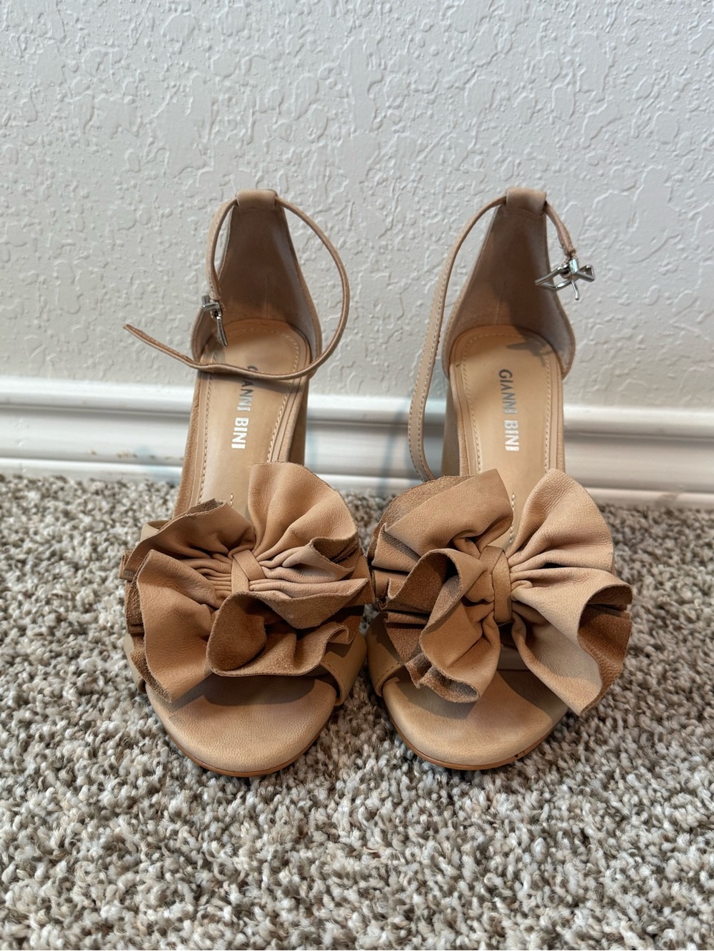 Gianni Bini Beige Bow Ankle-Strap Heels